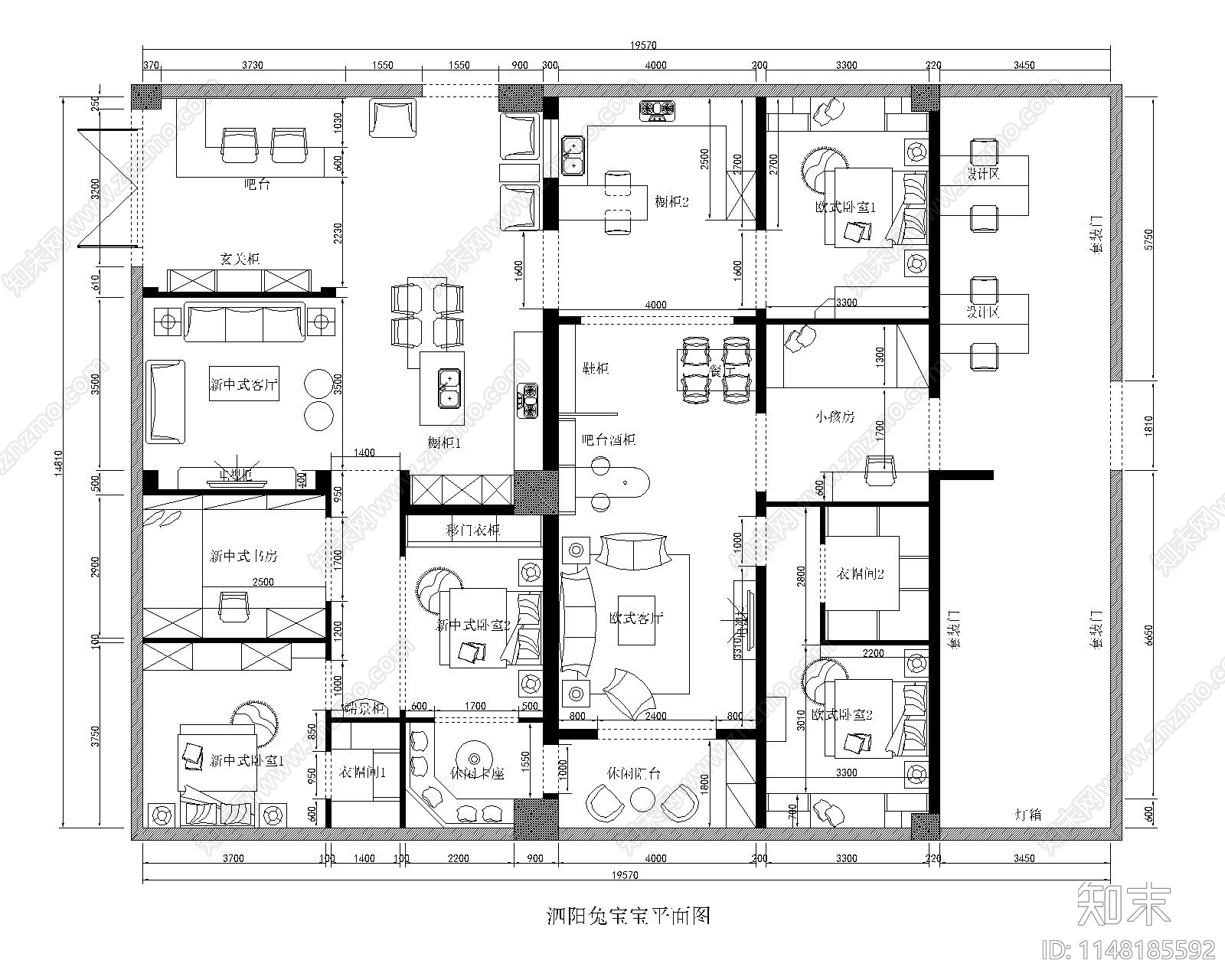 全屋定制橱柜衣柜家具店铺展厅室内施工图下载【ID:1148185592】