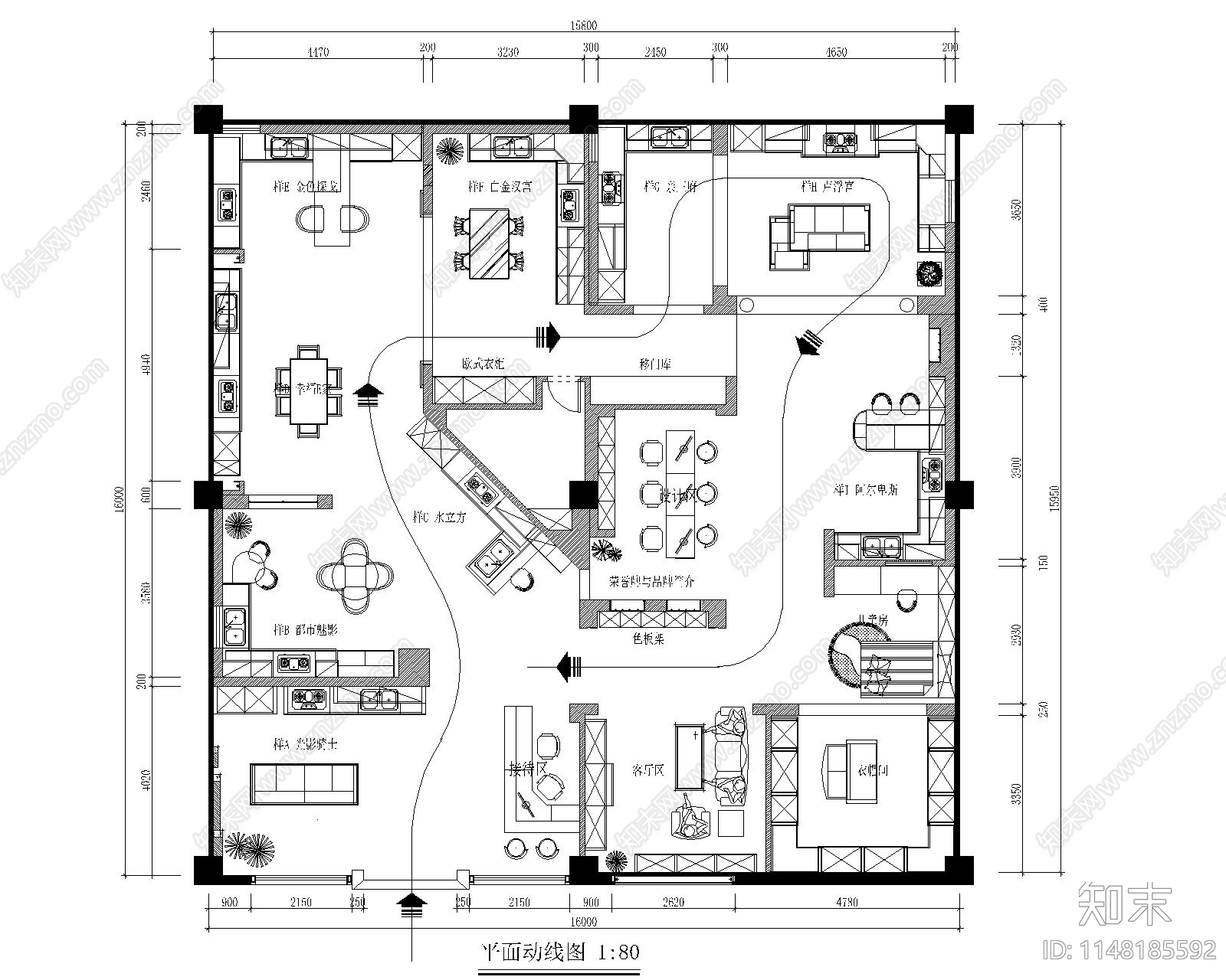 全屋定制橱柜衣柜家具店铺展厅室内施工图下载【ID:1148185592】