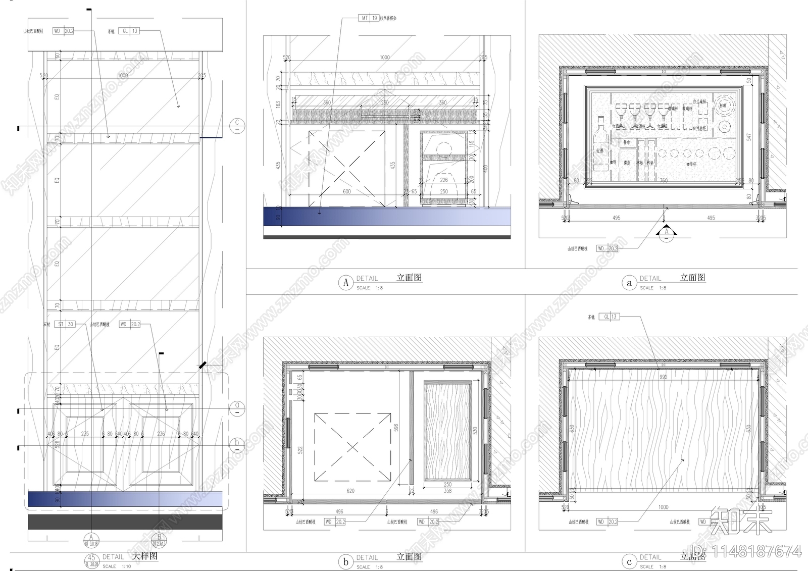 迷你吧台柜子节点施工图下载【ID:1148187674】