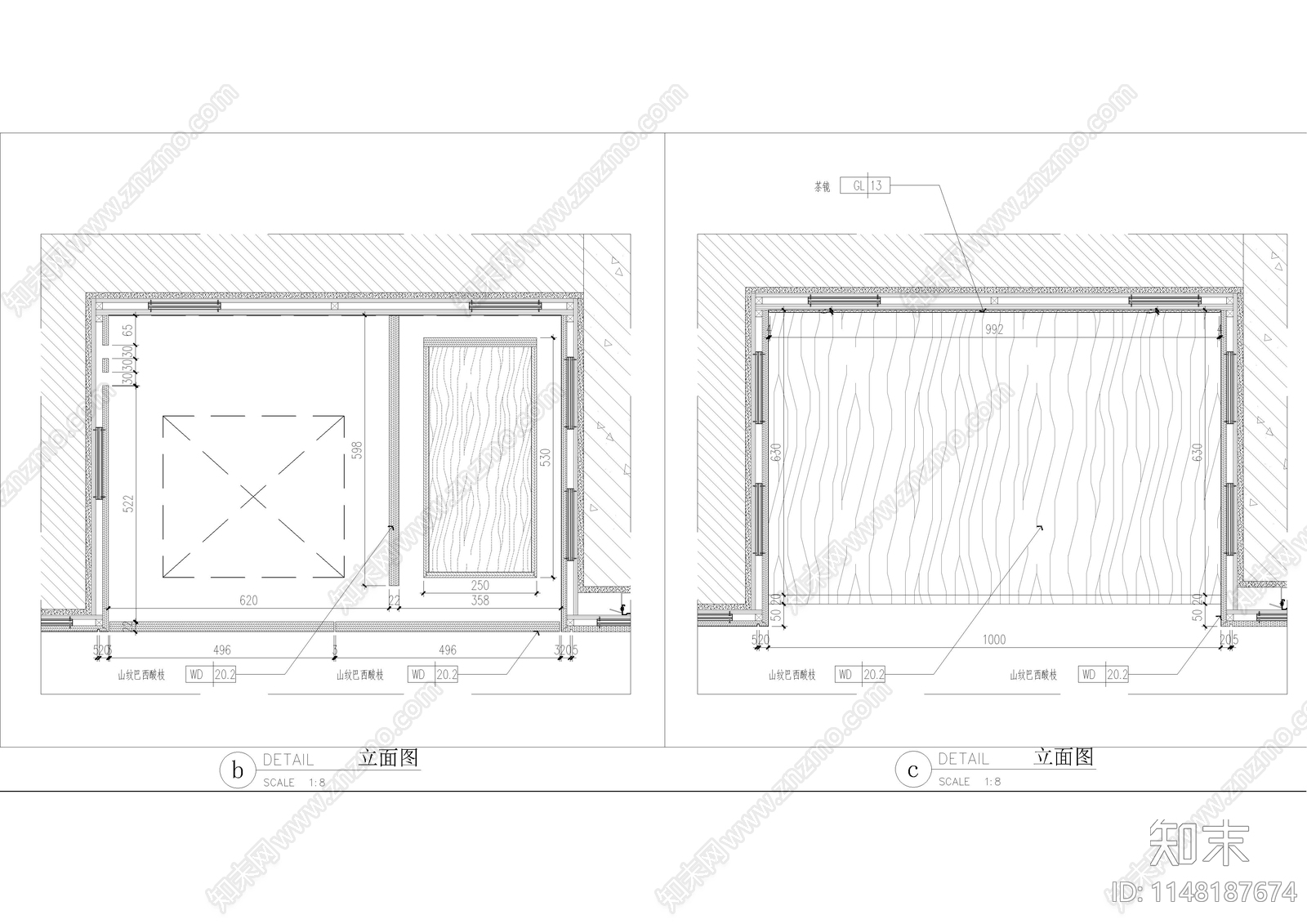 迷你吧台柜子节点cad施工图下载【ID:1148187674】