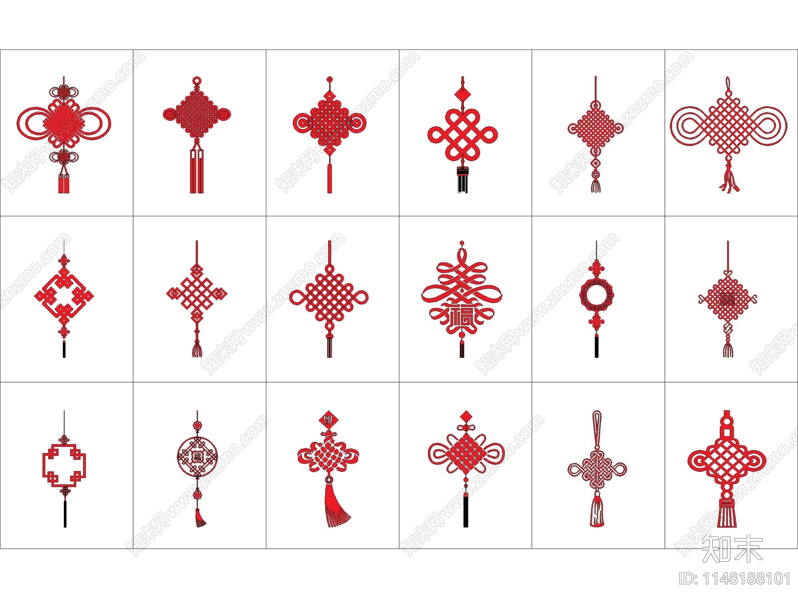 中式元素中国结剪纸施工图下载【ID:1148188101】