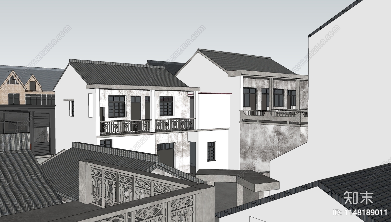 新中式乡村民房SU模型下载【ID:1148189011】