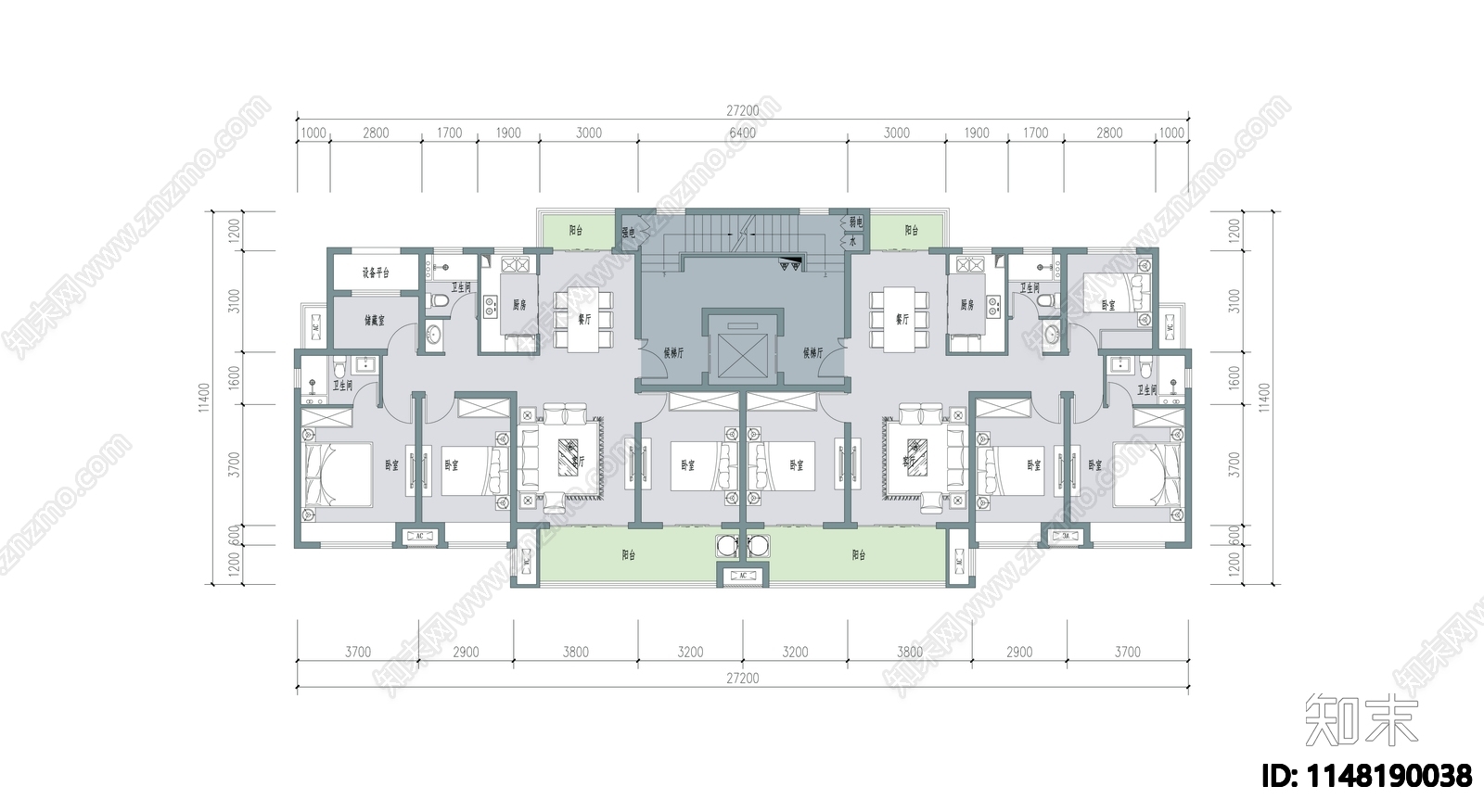 小高层洋房户型各层建筑施工图下载【ID:1148190038】