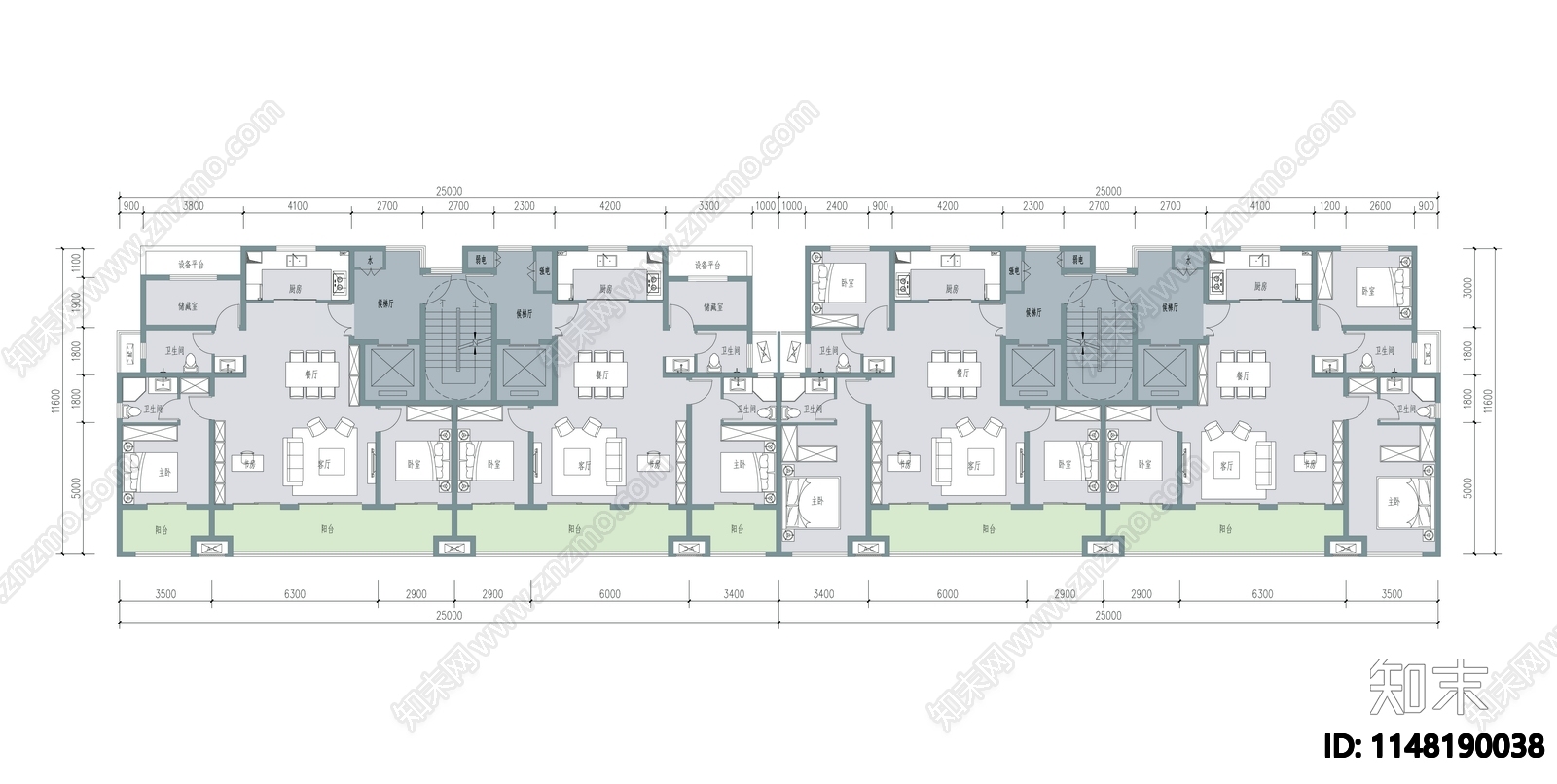 小高层洋房户型各层建筑施工图下载【ID:1148190038】