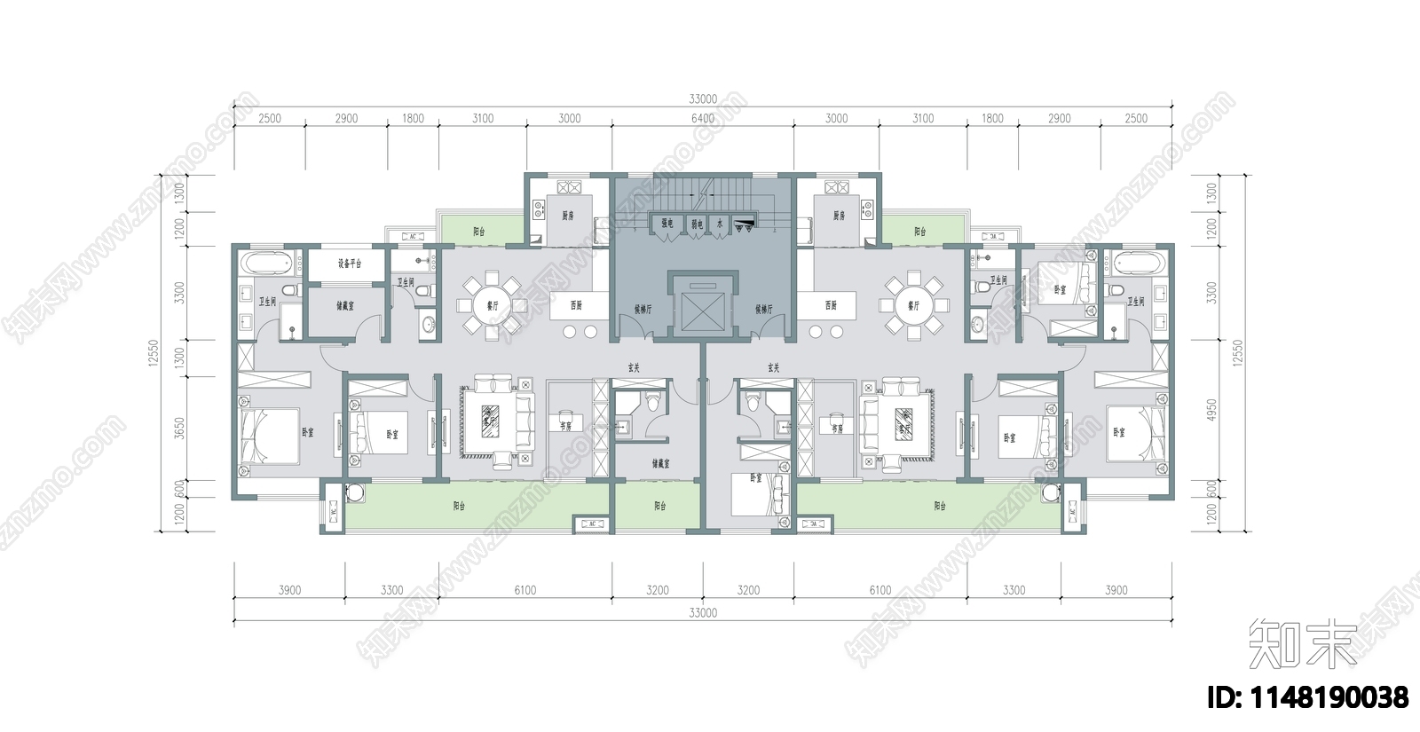 小高层洋房户型各层建筑施工图下载【ID:1148190038】