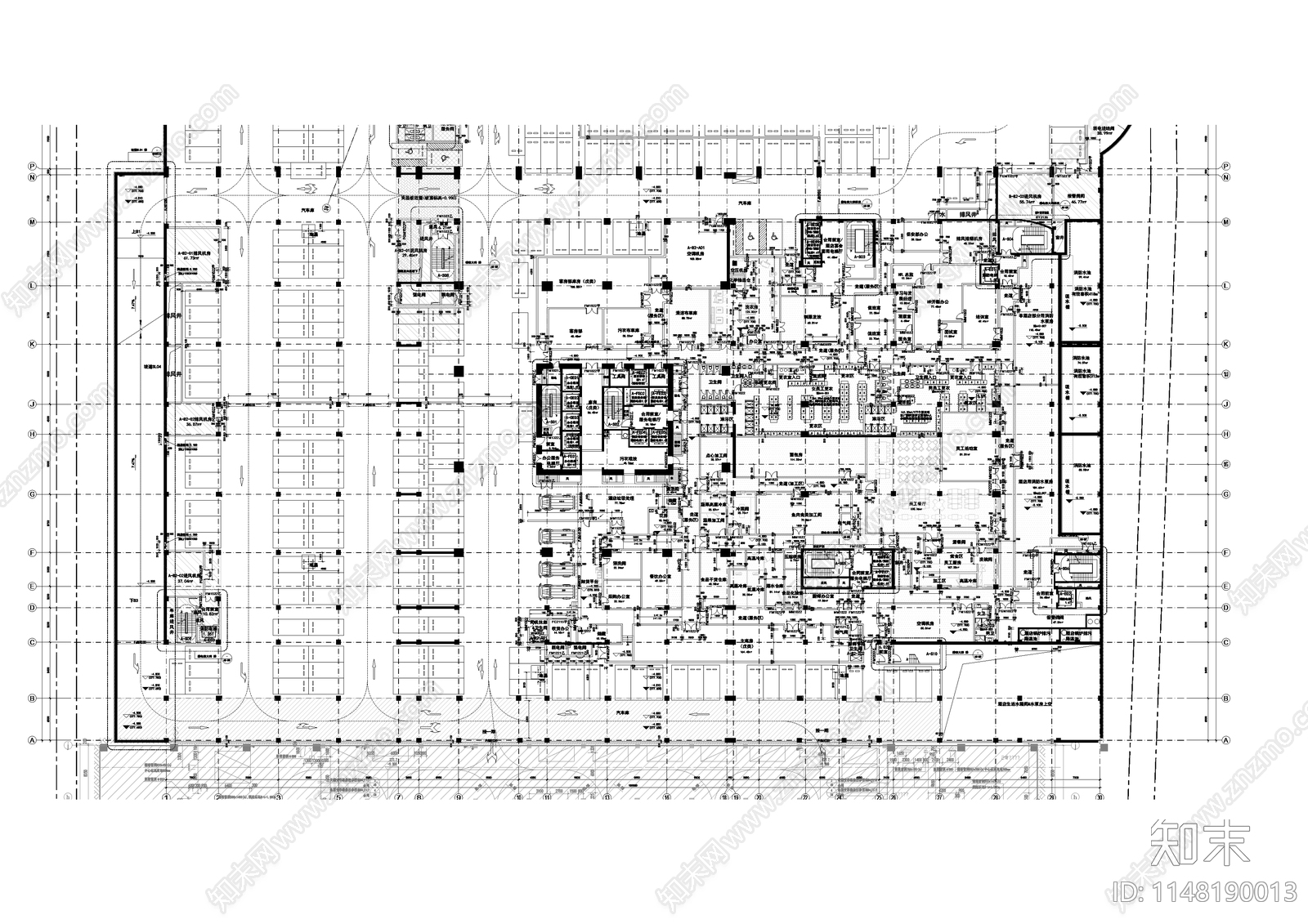 商务办公地下车库带消防分区建筑平面图施工图下载【ID:1148190013】