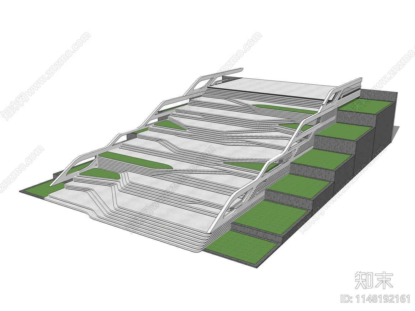 现代台阶景观SU模型下载【ID:1148192161】