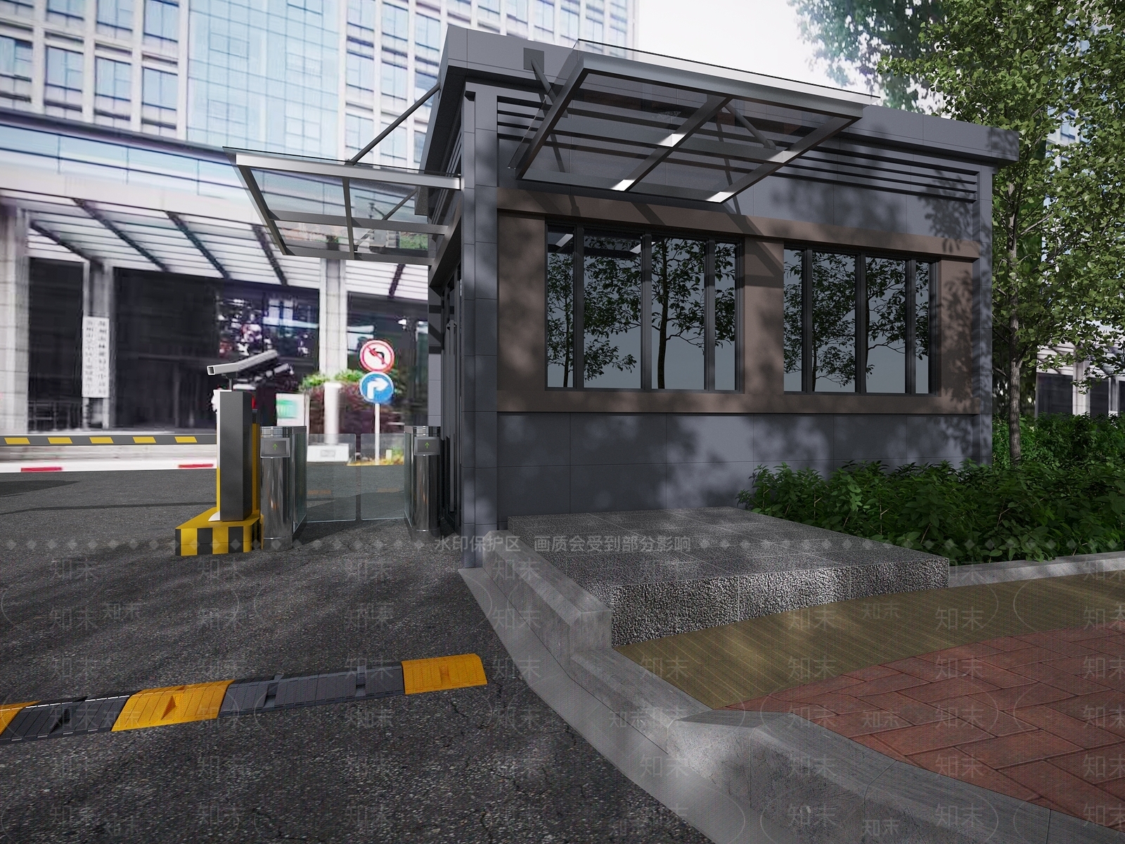 现代停车场保安亭3D模型下载【ID:1148195538】