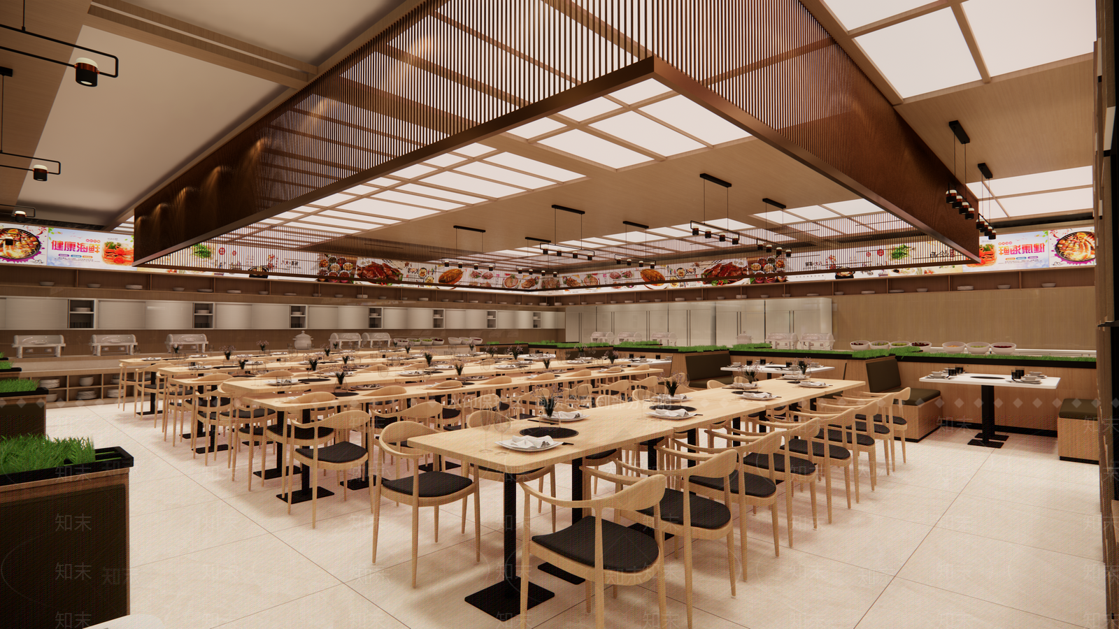 现代原木自助餐厅SU模型下载【ID:1148204820】