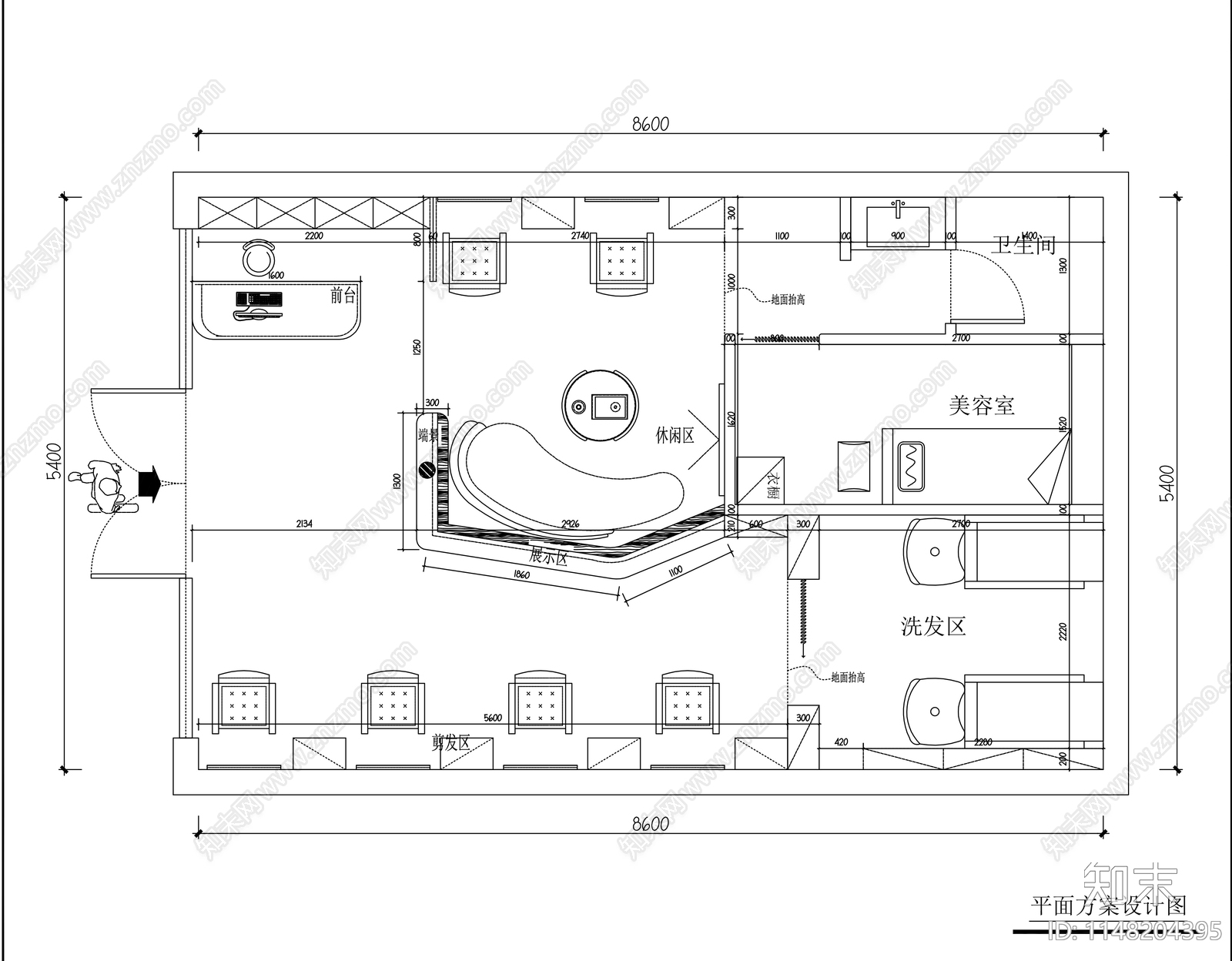 网红美发店平面施工图下载【ID:1148204395】