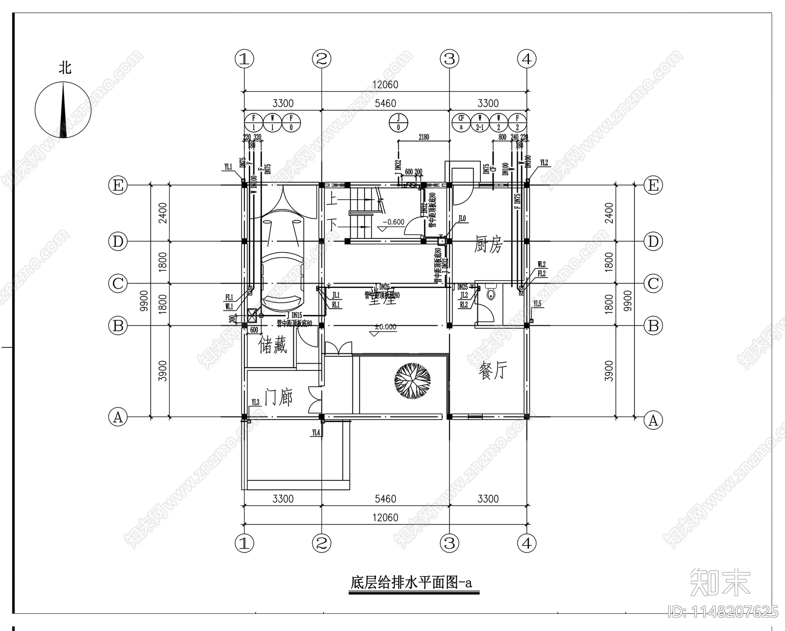 乡村新中式三层联排别墅cad施工图下载【ID:1148207625】