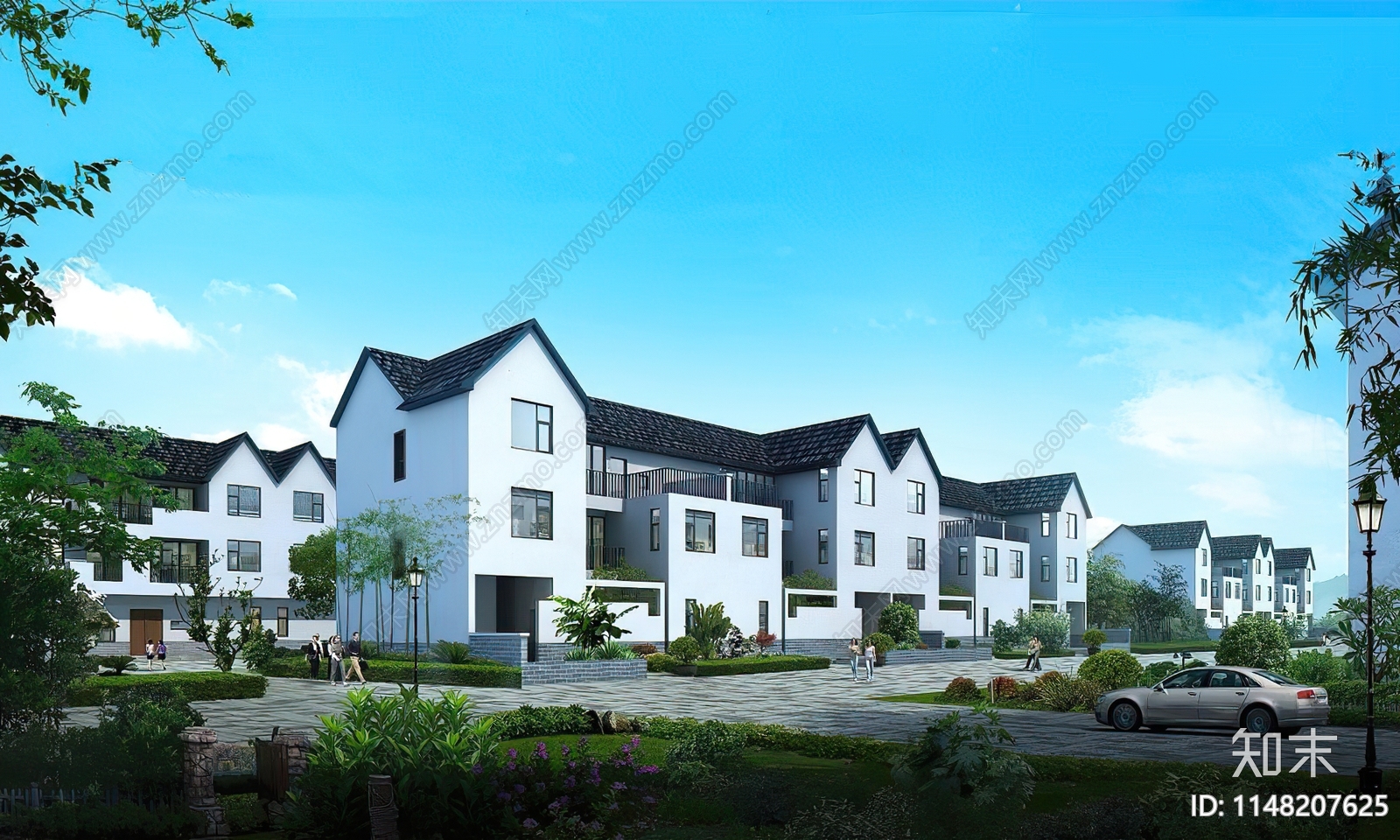 乡村新中式三层联排别墅施工图下载【ID:1148207625】