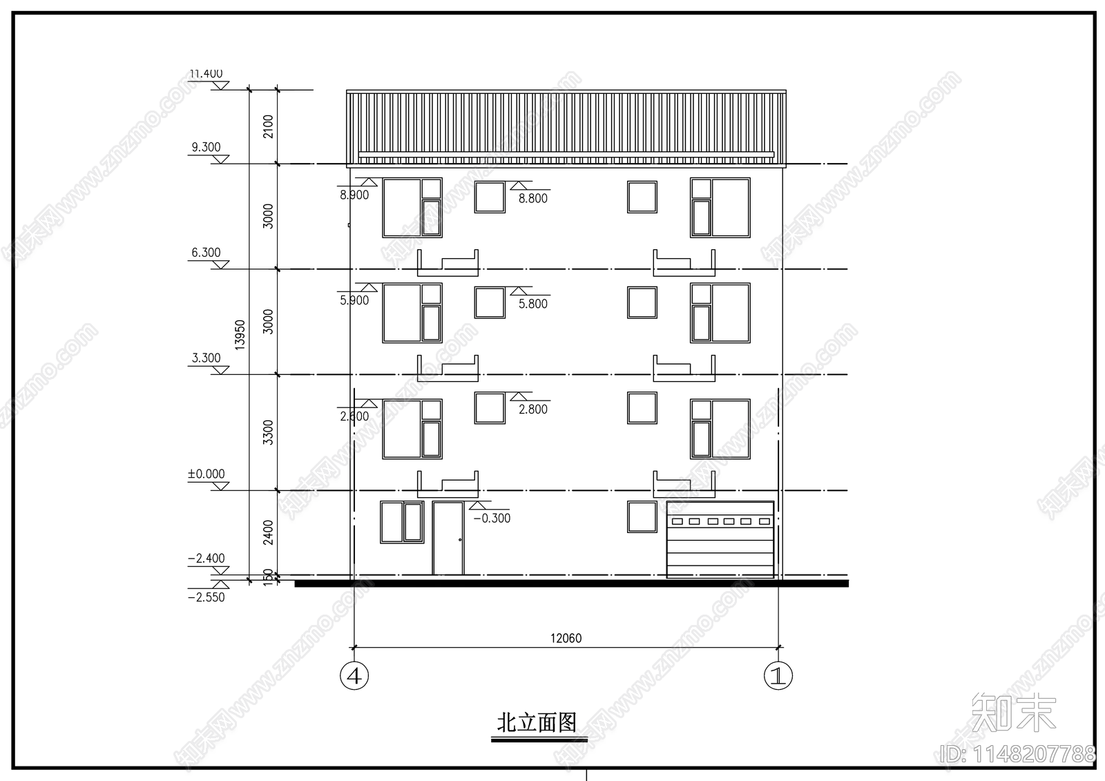 三层乡村新中式别墅cad施工图下载【ID:1148207788】