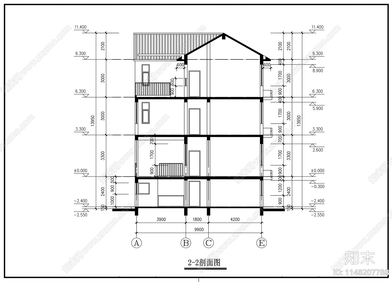 三层乡村新中式别墅cad施工图下载【ID:1148207788】