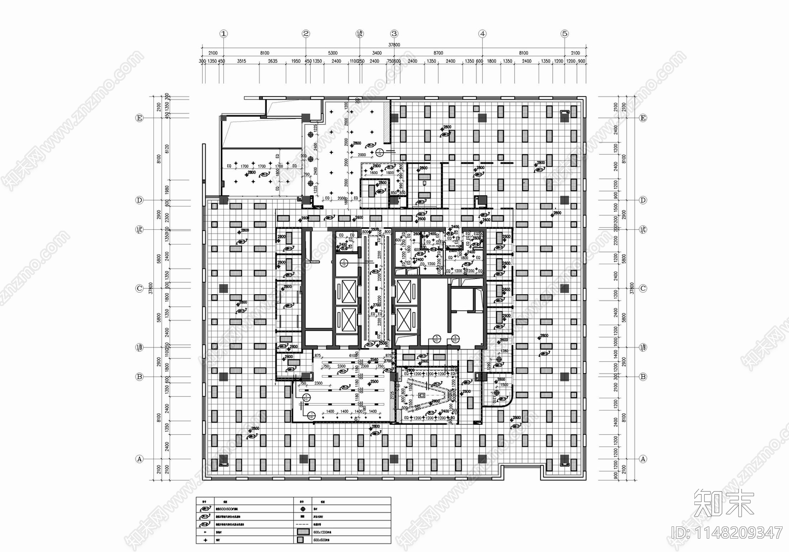 1400㎡办公室室内cad施工图下载【ID:1148209347】