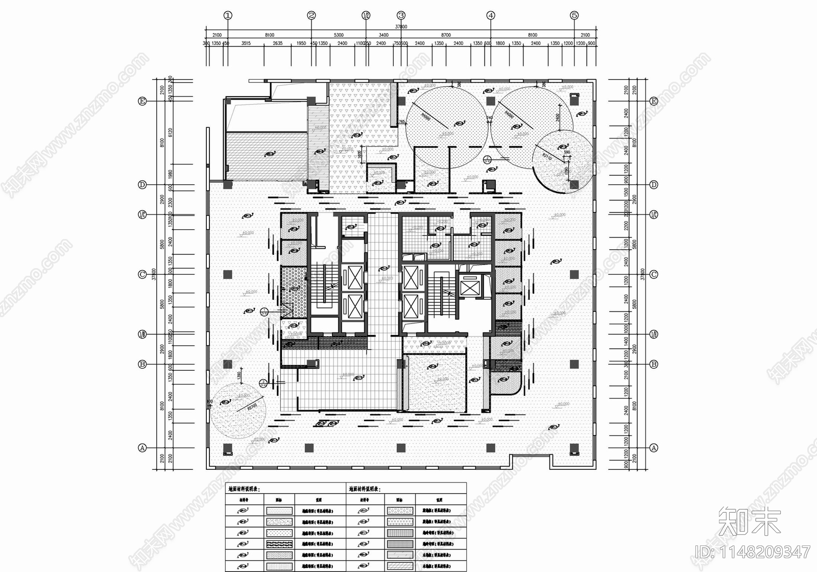 1400㎡办公室室内cad施工图下载【ID:1148209347】