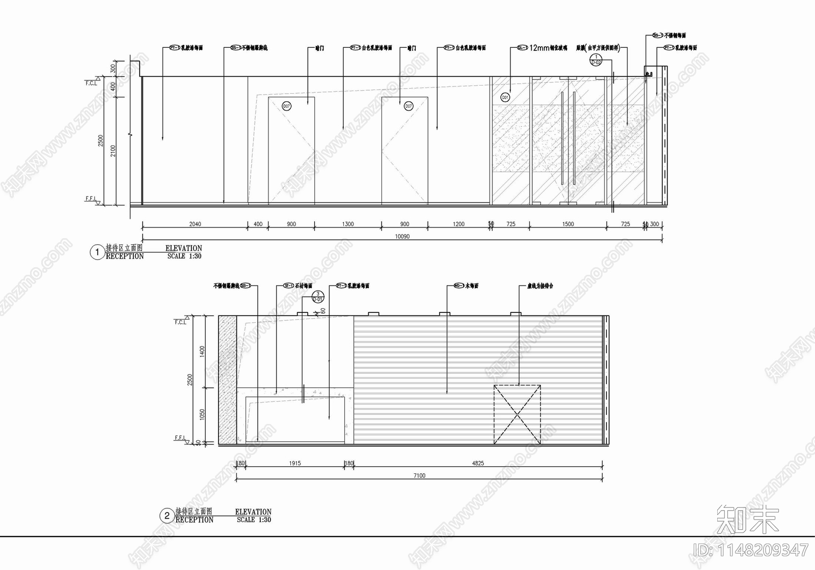 1400㎡办公室室内cad施工图下载【ID:1148209347】