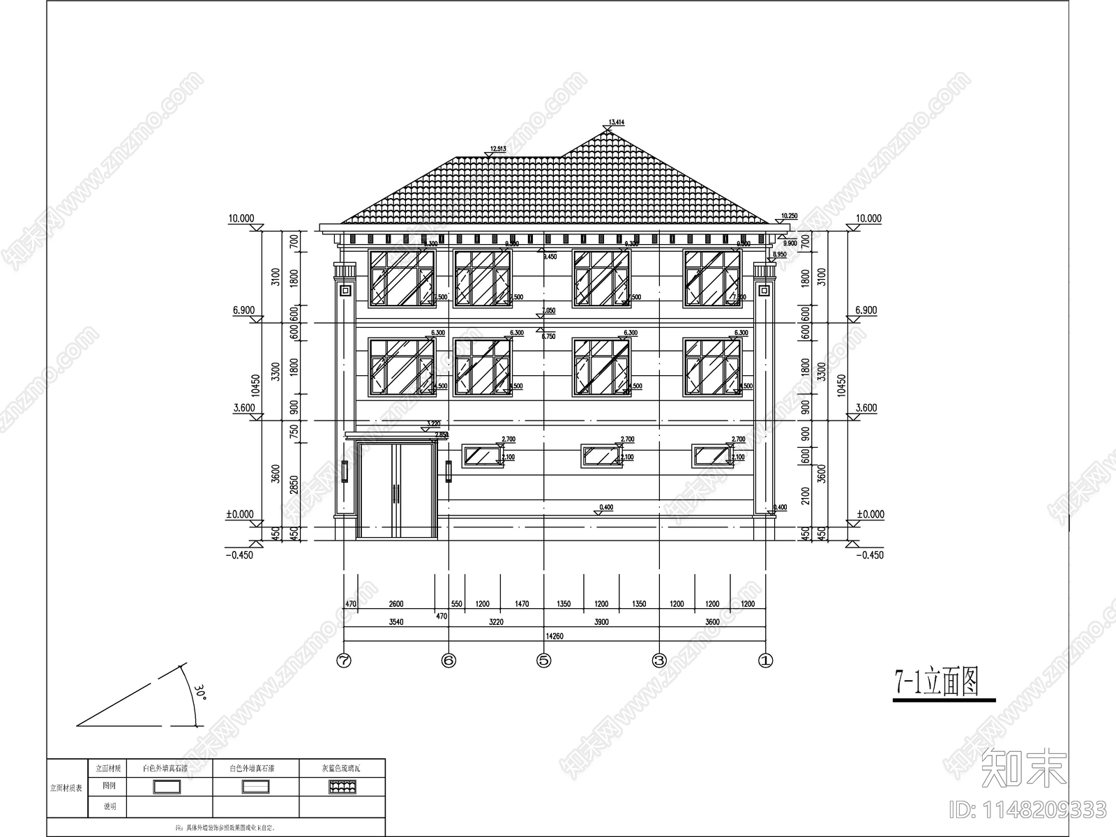 新中式三层独栋别墅建筑cad施工图下载【ID:1148209333】