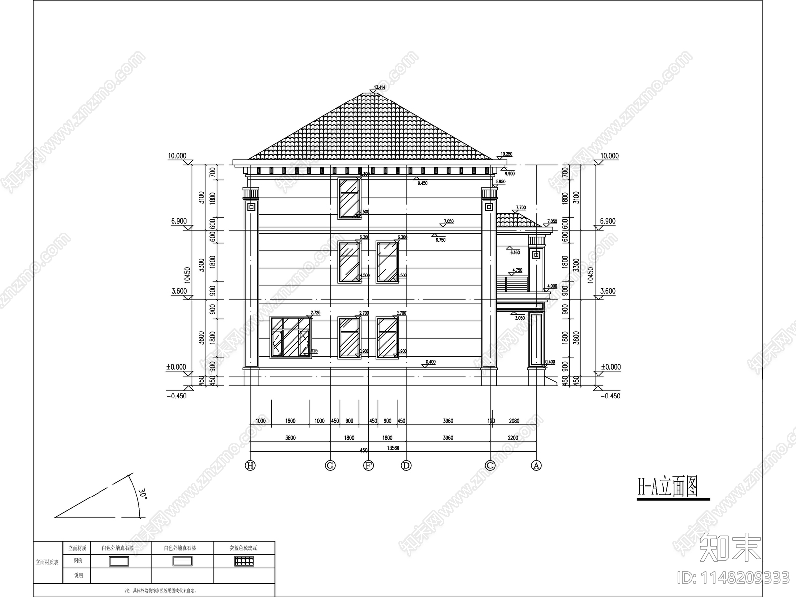 新中式三层独栋别墅建筑cad施工图下载【ID:1148209333】