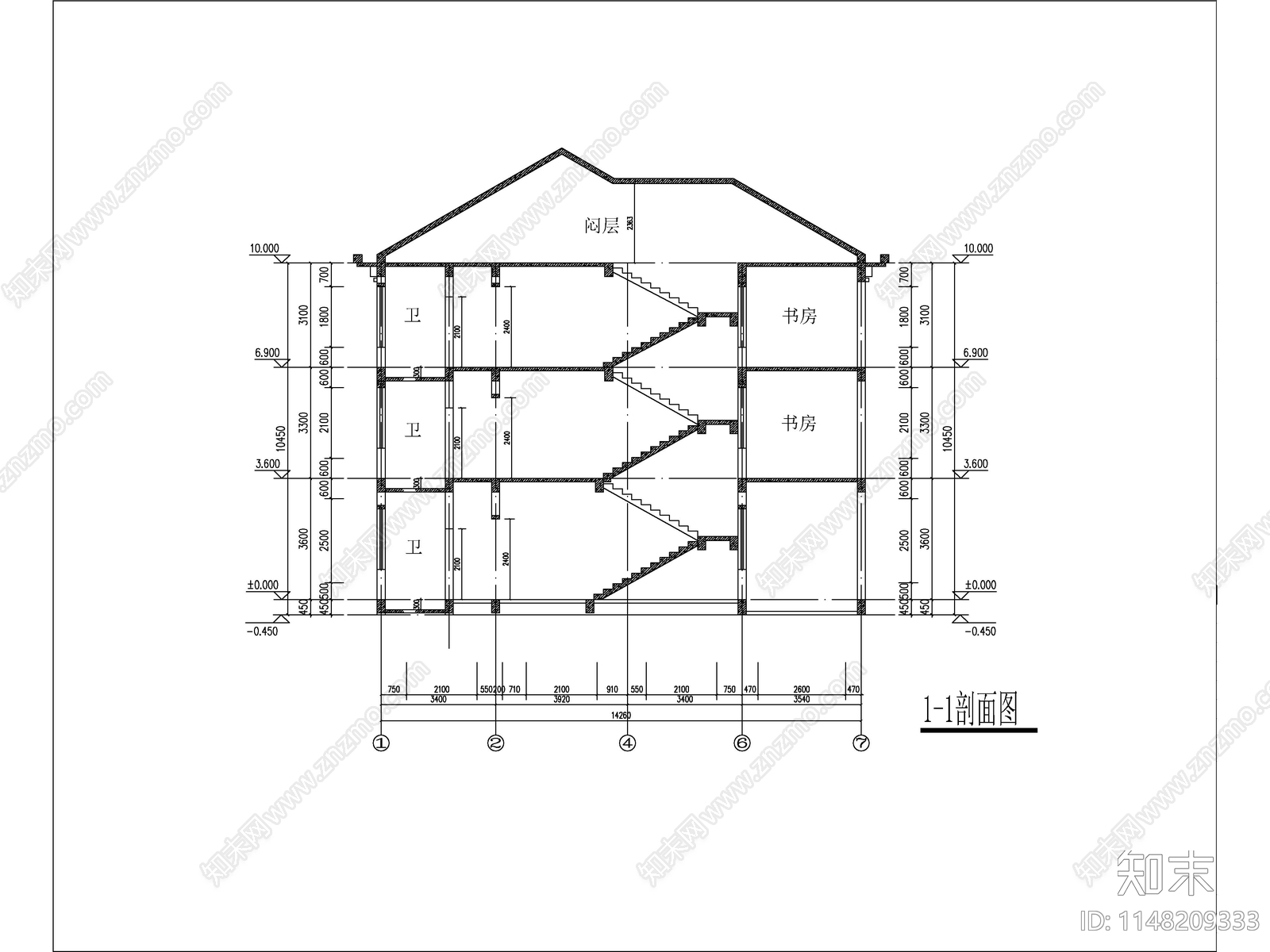 新中式三层独栋别墅建筑cad施工图下载【ID:1148209333】