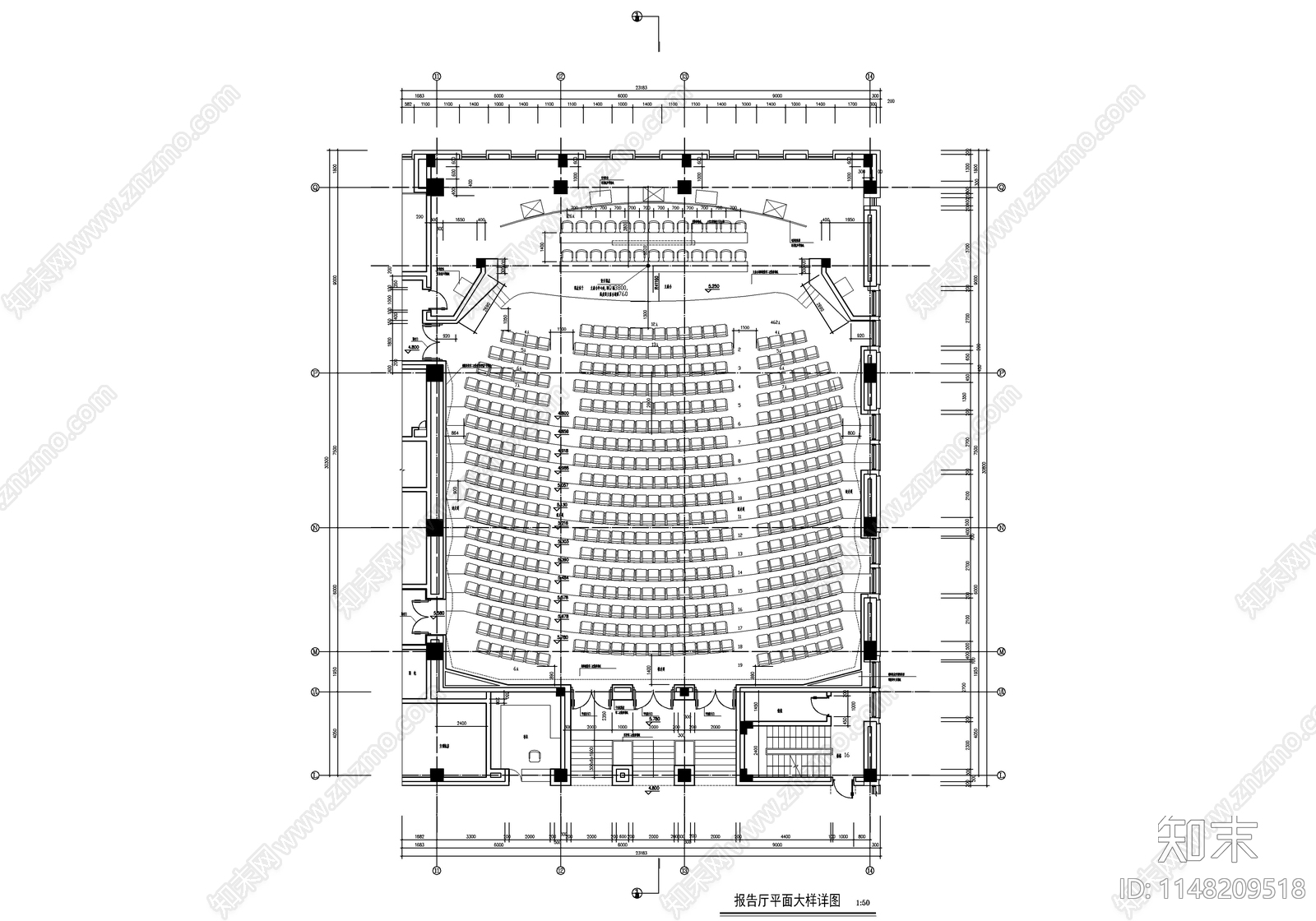 大会议室学术报告厅室内cad施工图下载【ID:1148209518】