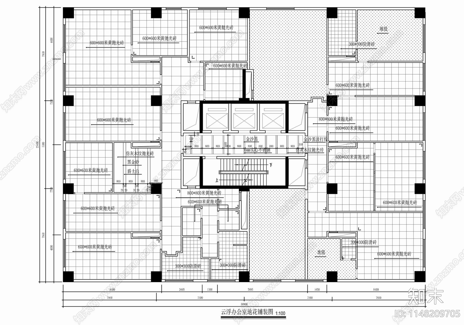 800㎡办公室室内施工图下载【ID:1148209705】