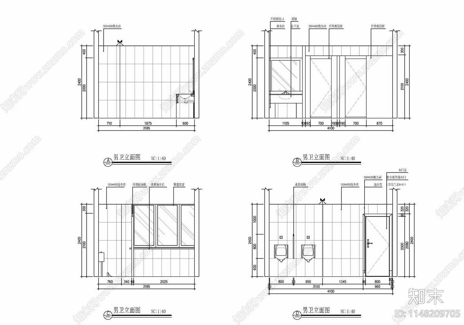 800㎡办公室室内施工图下载【ID:1148209705】