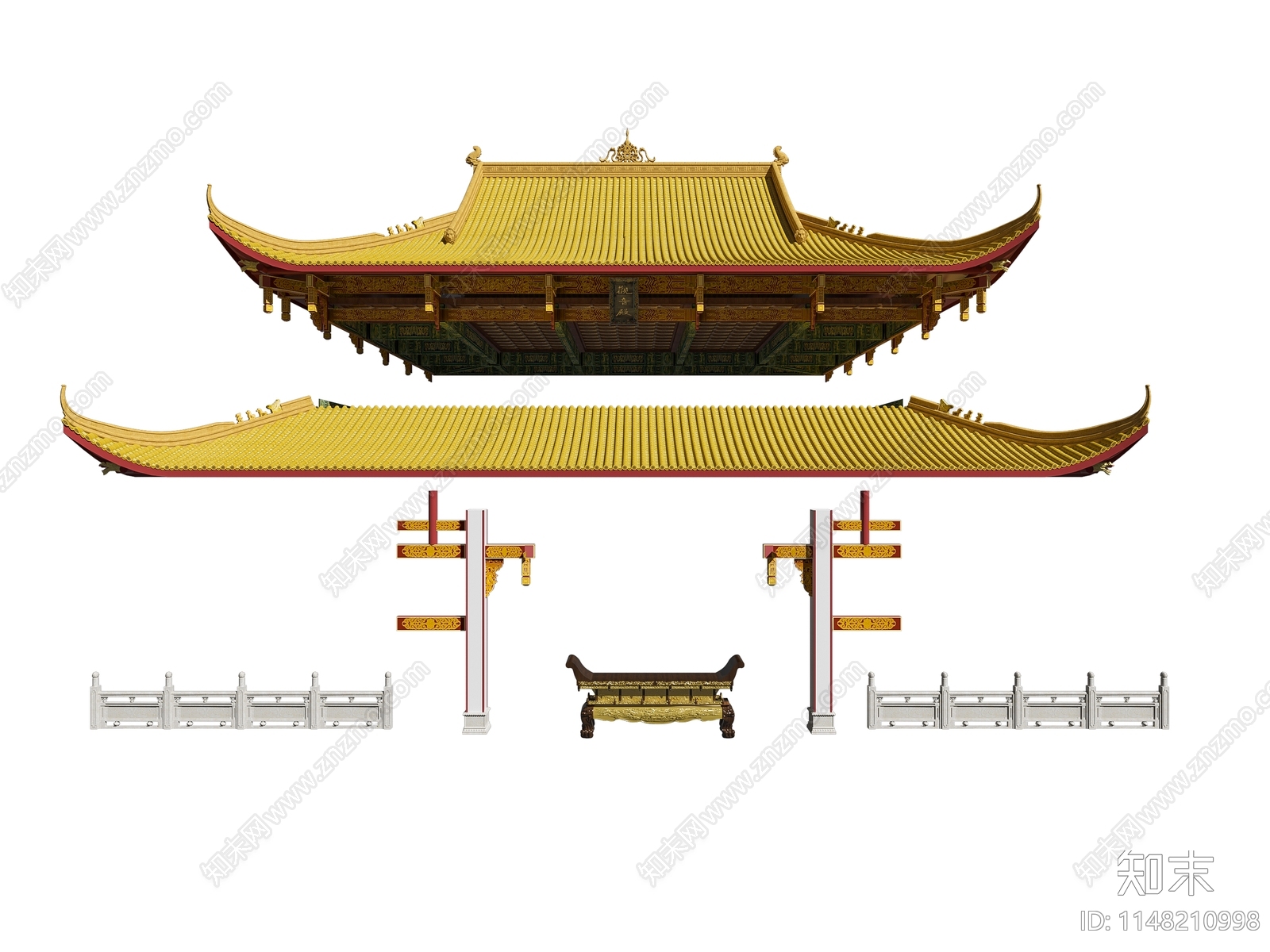 中式寺庙屋檐3D模型下载【ID:1148210998】