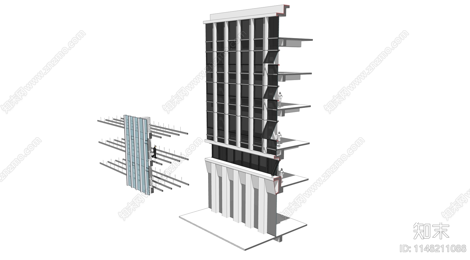 现代玻璃幕墙SU模型下载【ID:1148211088】