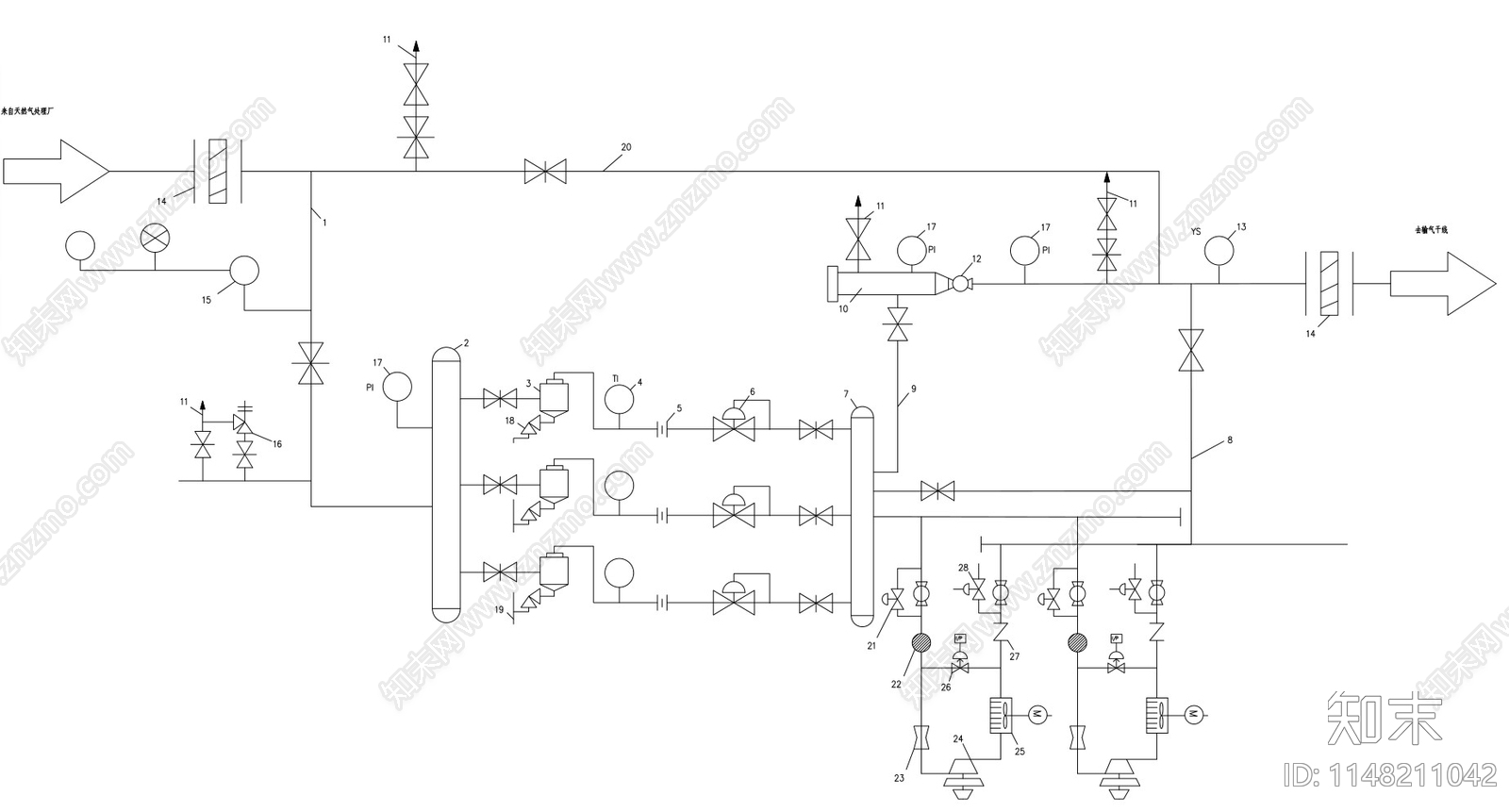 输气首站工艺流程图cad施工图下载【ID:1148211042】