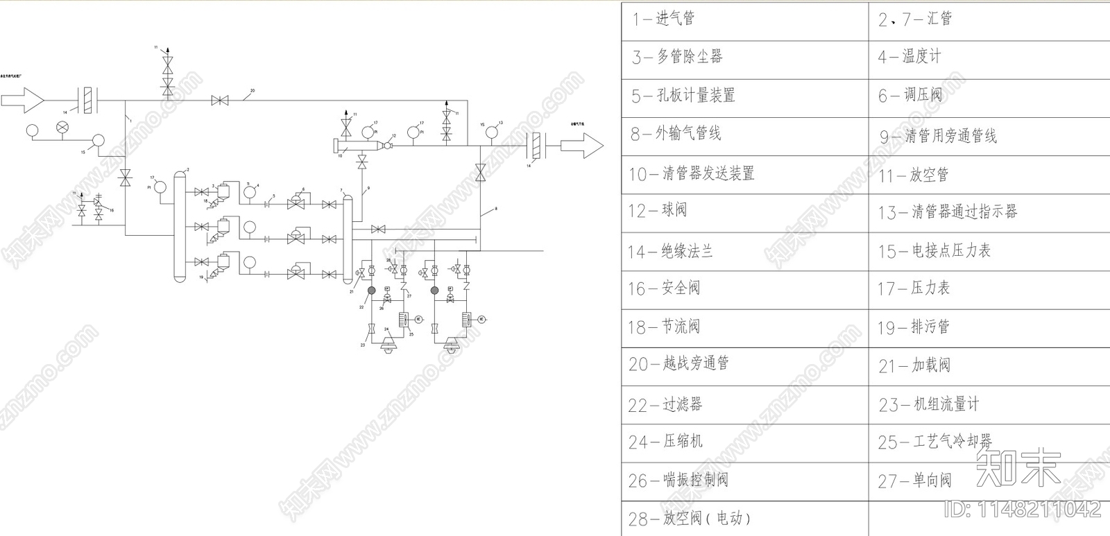 输气首站工艺流程图cad施工图下载【ID:1148211042】