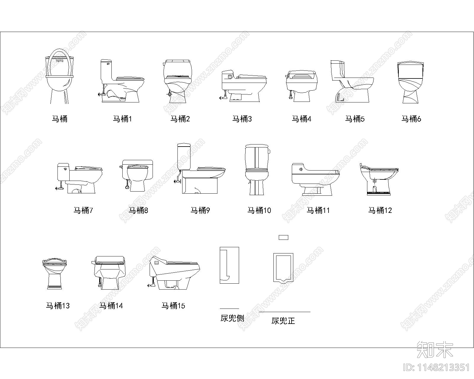 卫生洁具图库cad施工图下载【ID:1148213351】