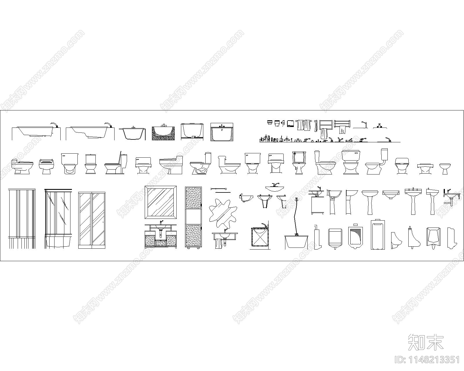 卫生洁具图库cad施工图下载【ID:1148213351】