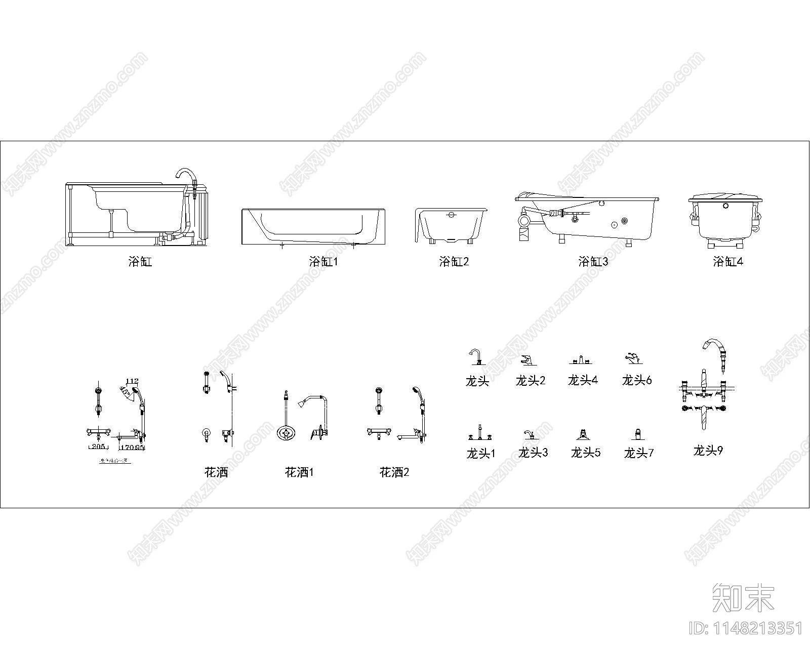 卫生洁具图库cad施工图下载【ID:1148213351】