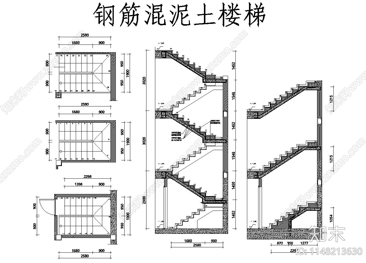 楼梯节点cad施工图下载【ID:1148213630】