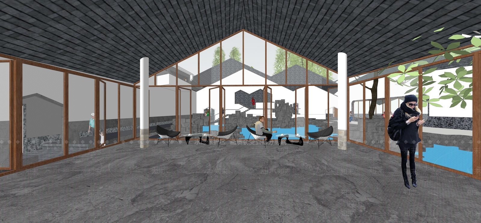 新中式展览馆建筑SU模型下载【ID:1148214725】