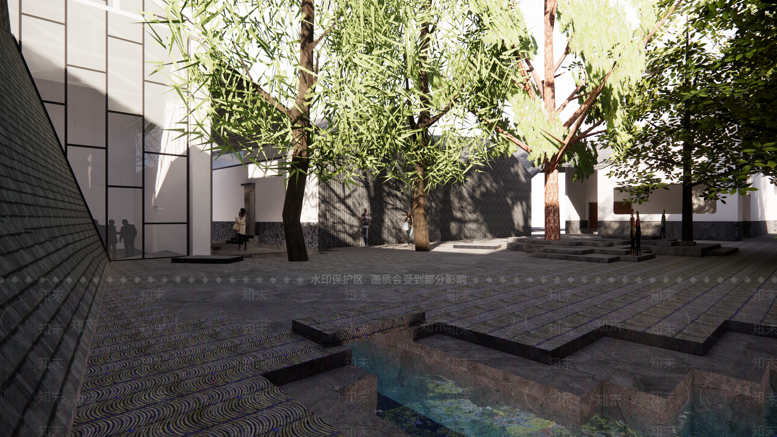 新中式展览馆建筑SU模型下载【ID:1148214725】