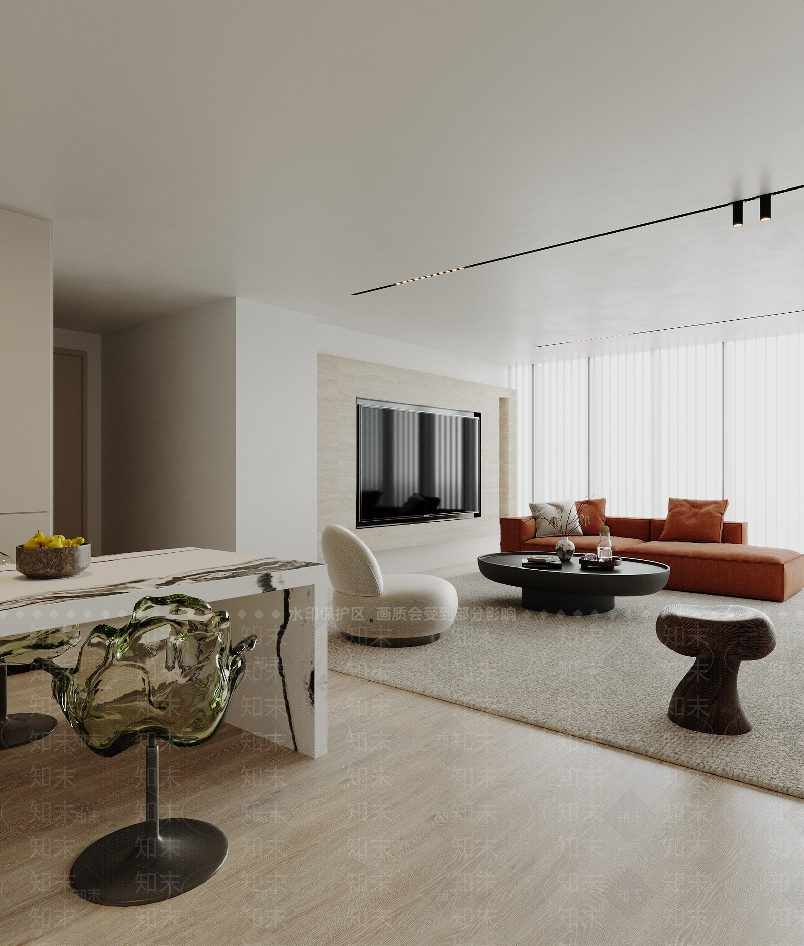 现代极简风格客餐厅SU模型下载【ID:1148249648】