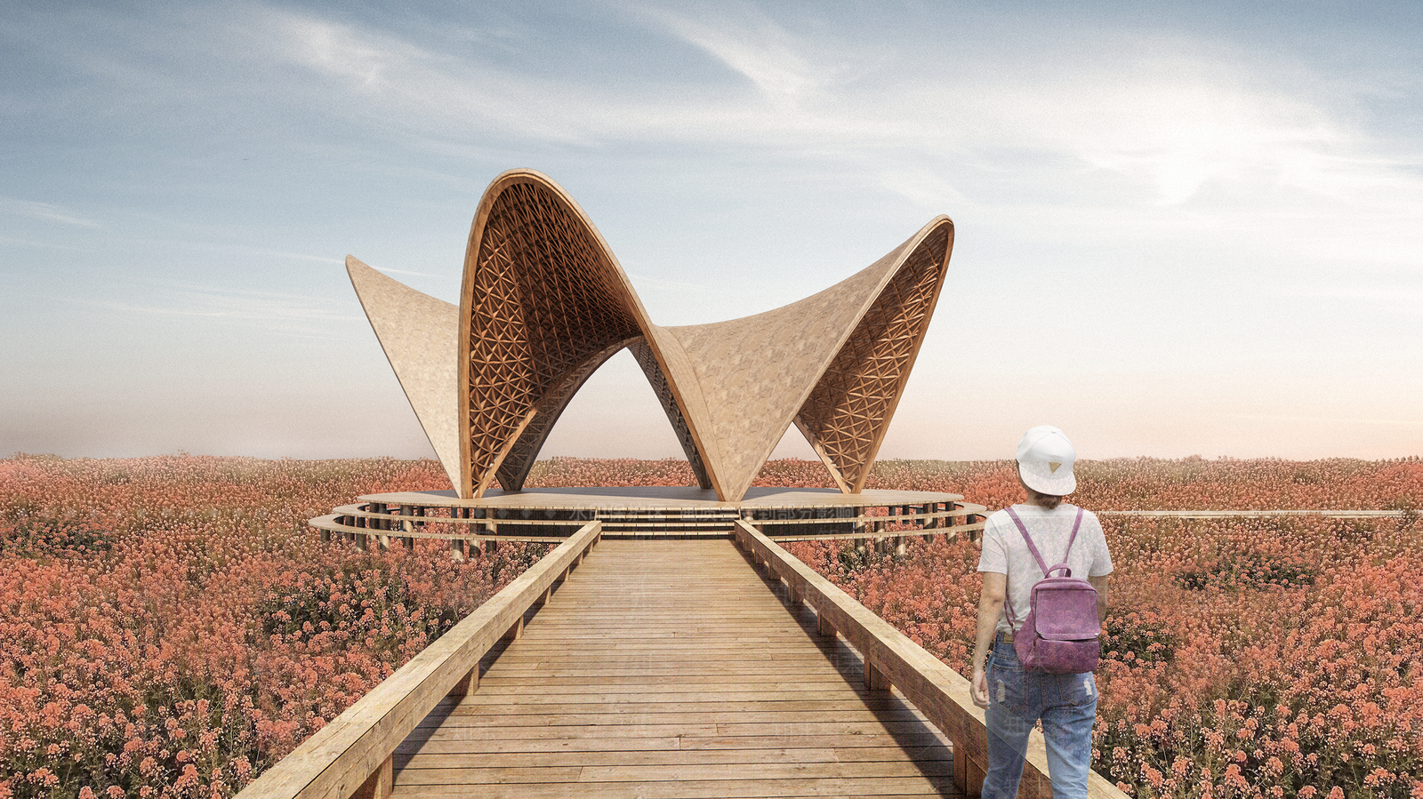 新中式竹子编织休憩廊架SU模型下载【ID:1148223626】