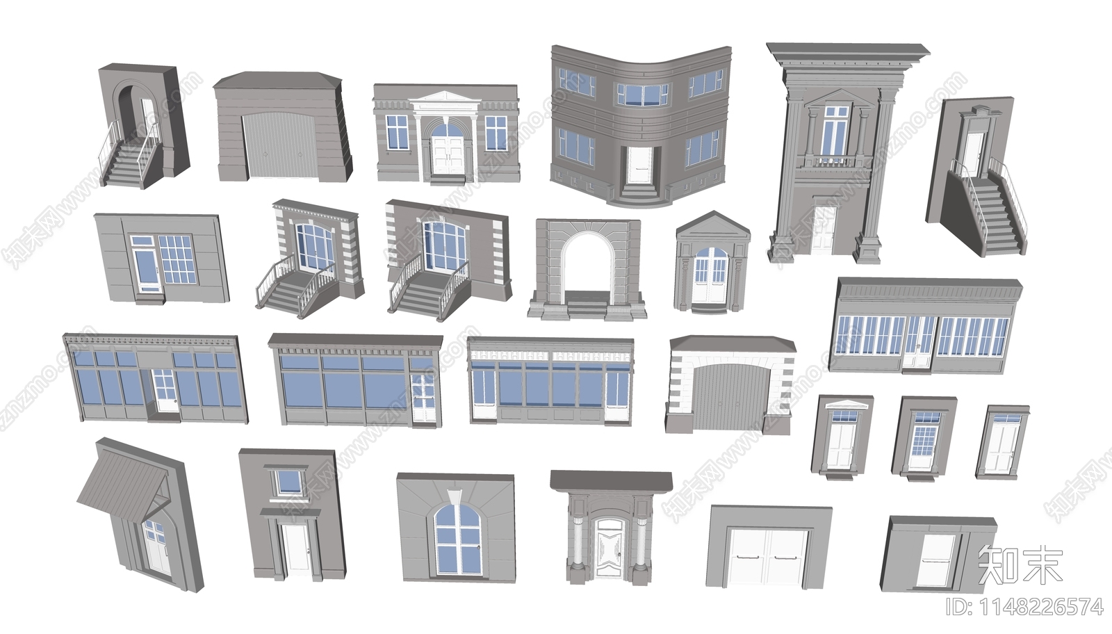 简欧建筑入口SU模型下载【ID:1148226574】