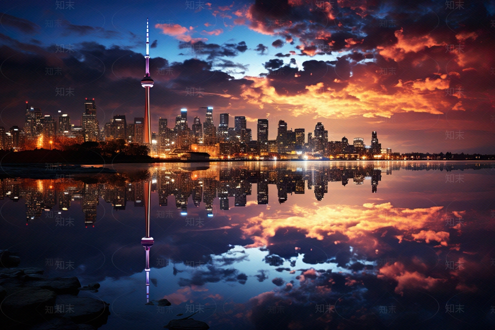 夜晚城市灯光湖面外景贴图下载【ID:1148226553】