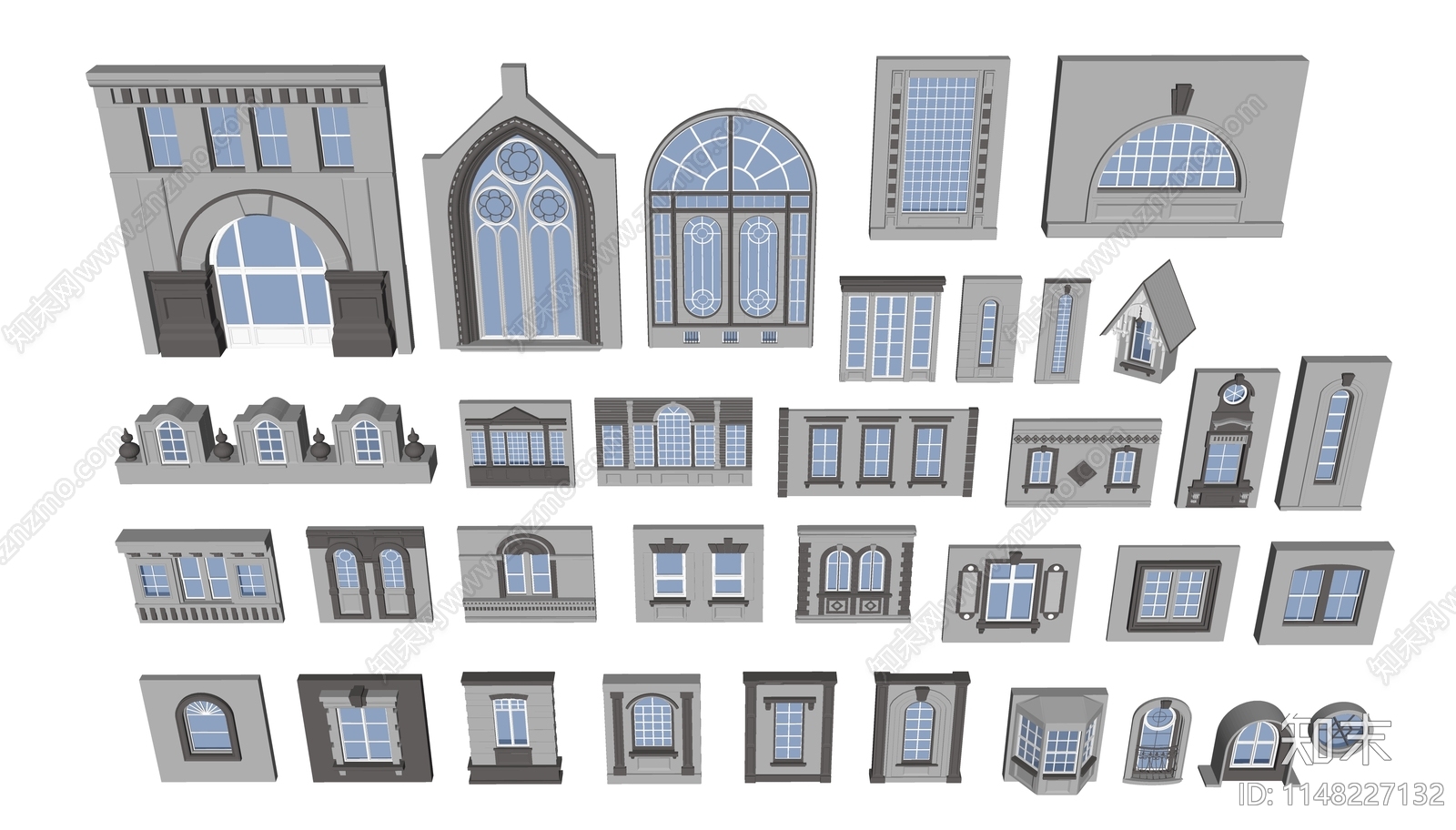 简欧建筑构件组合SU模型下载【ID:1148227132】
