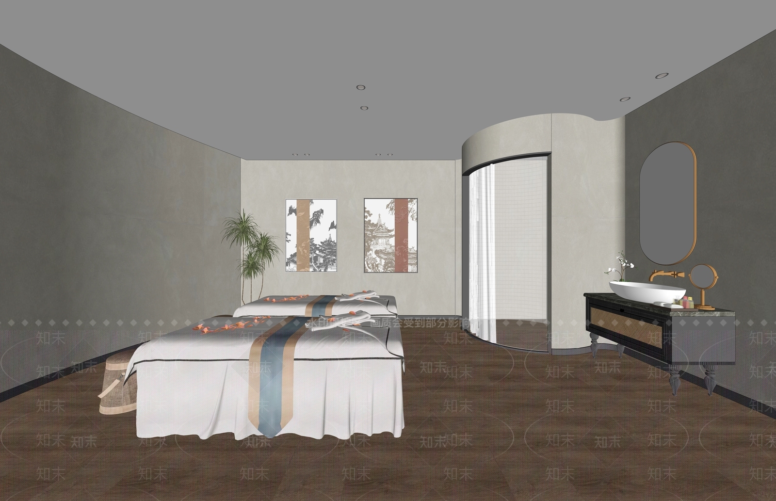 新中式spa包间SU模型下载【ID:1148228192】