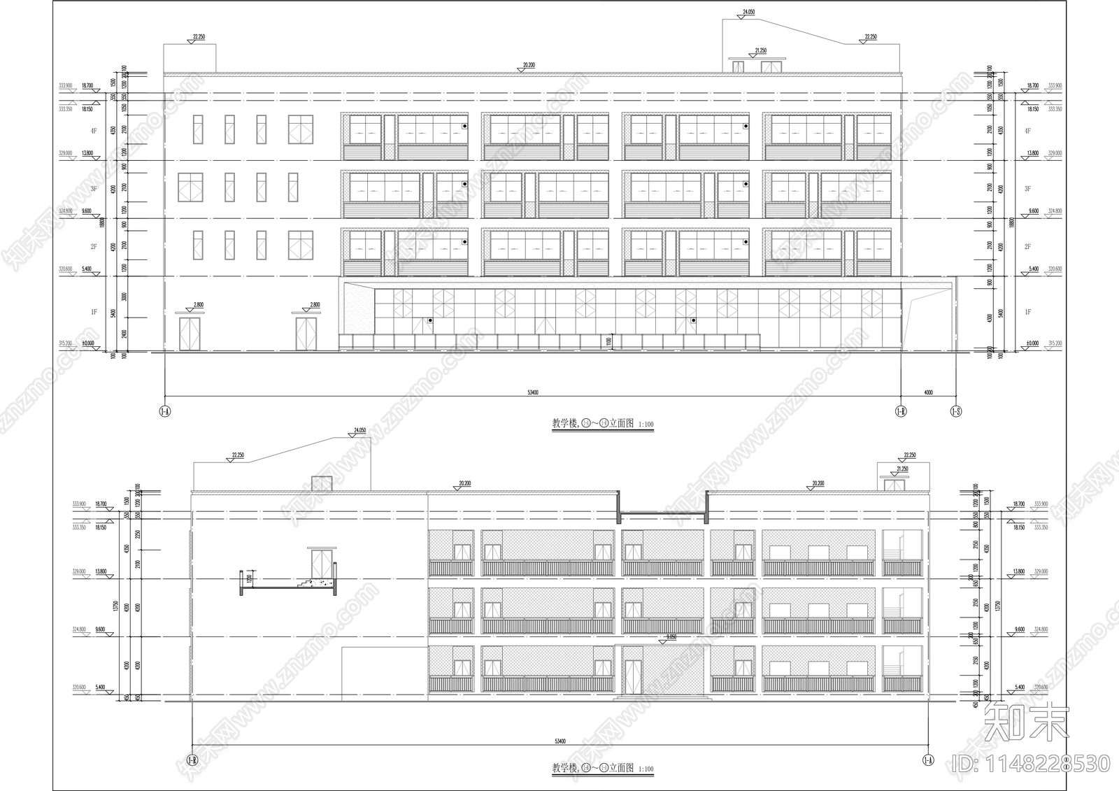 沙河中学建筑cad施工图下载【ID:1148228530】