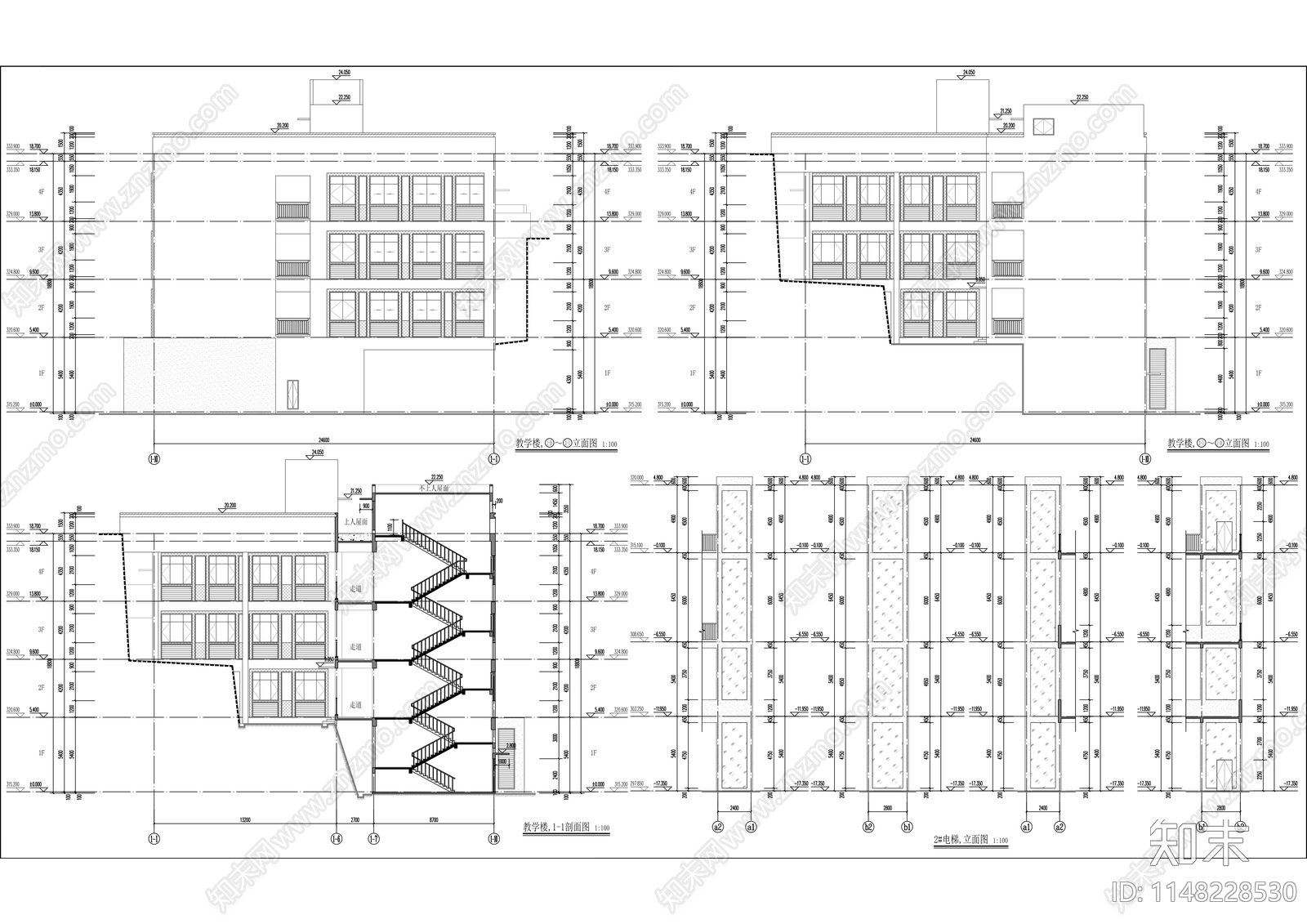 沙河中学建筑cad施工图下载【ID:1148228530】