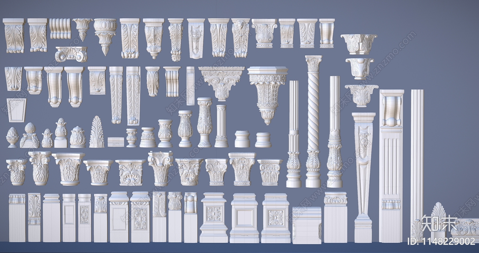 简欧雕花罗马柱SU模型下载【ID:1148229002】