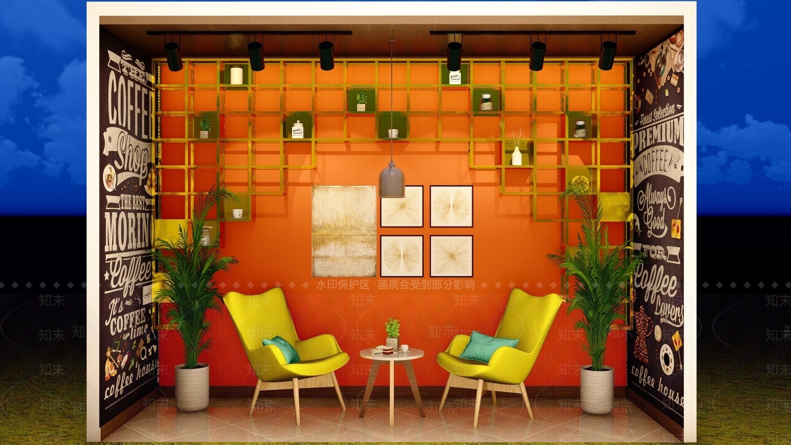 现代咖啡店展示橱窗SU模型下载【ID:1148235166】