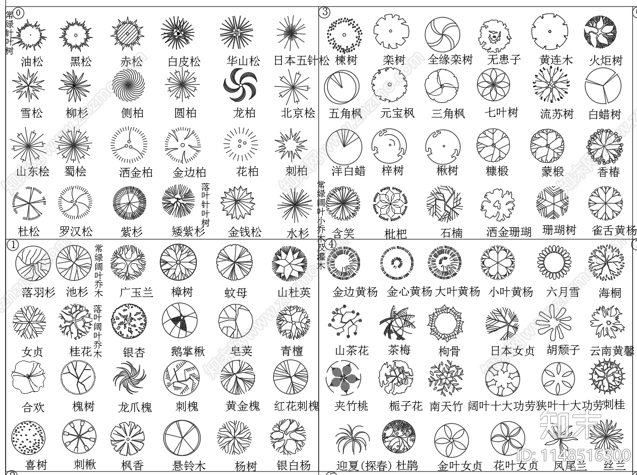 园林景观绿化植物图形图块施工图下载【ID:1148516300】