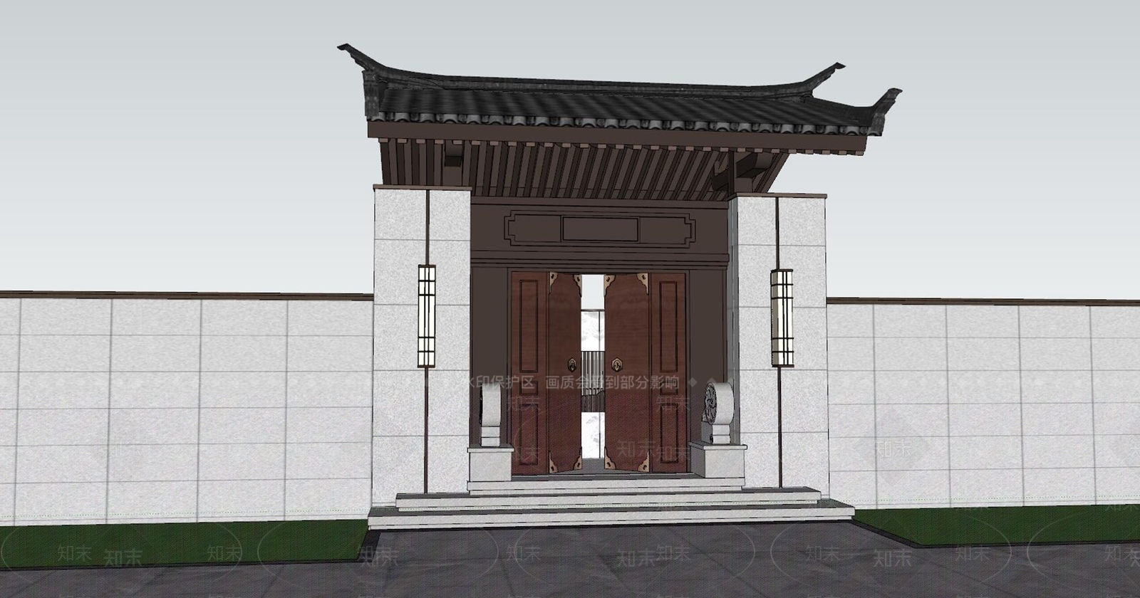 新中式庭院门SU模型下载【ID:1148242070】