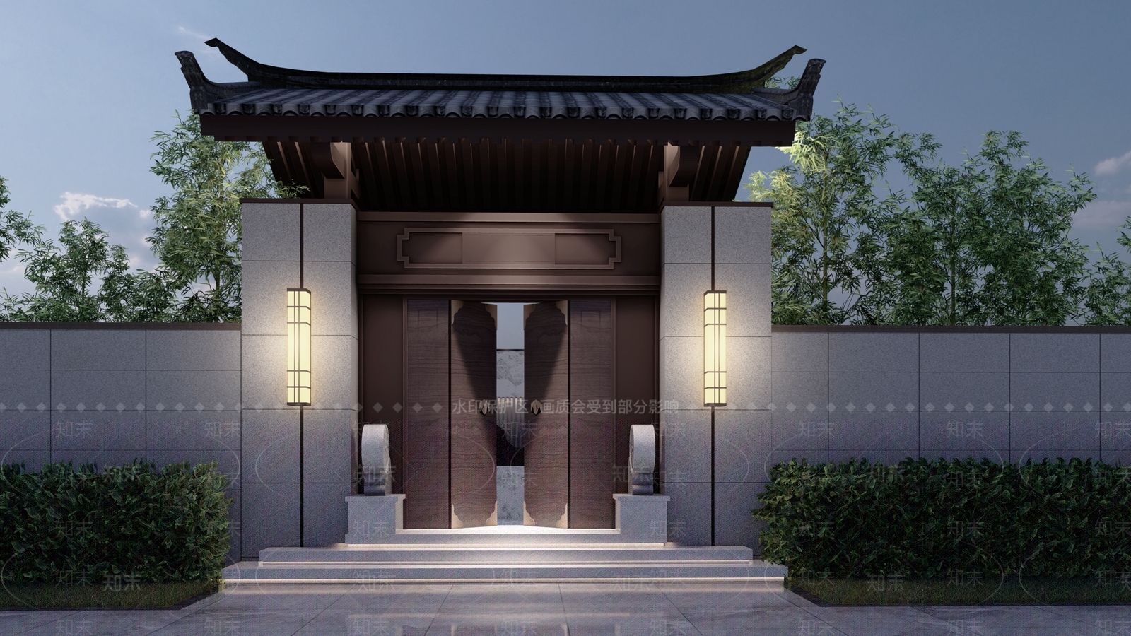 新中式庭院门SU模型下载【ID:1148242070】